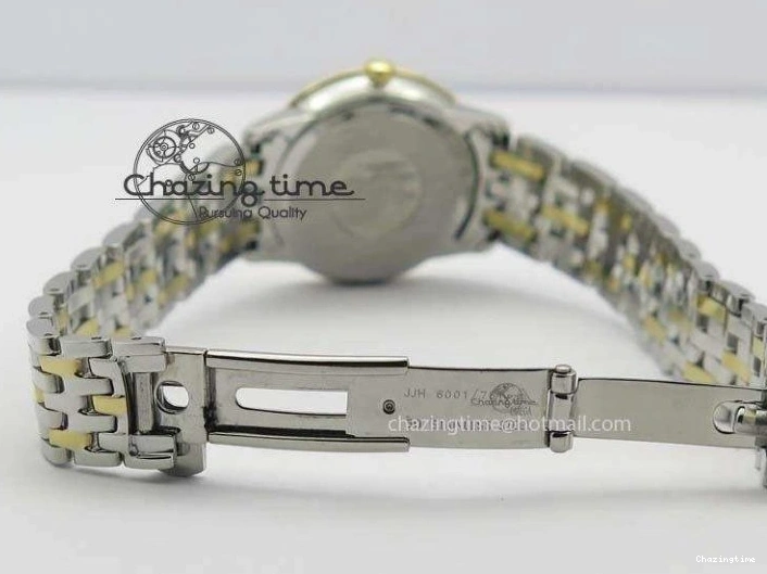 0124 HighQuality De Ville 27mm SS YG Ladies MK 1:1 Best Edition Blue Dial Diamond Markers On SS Bracelet Ronda Quartz 8186